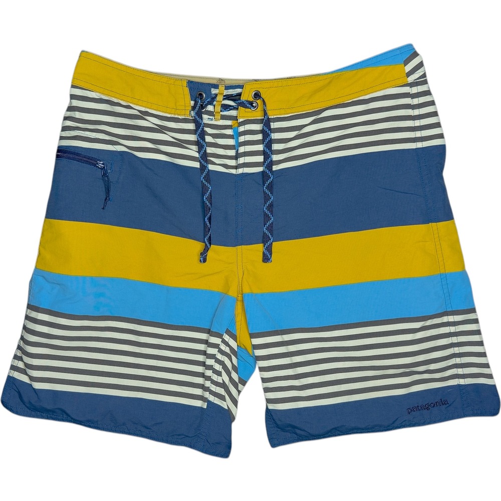 Patagonia Wavefarer Board Shorts Men's Size 32 Yurt Yellow Fitz Stripe STY 86621